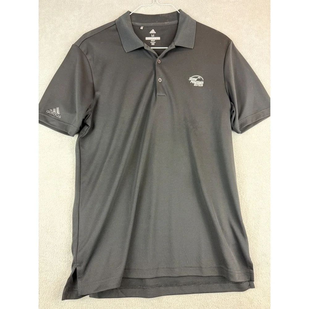 Adidas Golf Mens‎ Medium Black Short Sleeve Polo Shirt Stone Mountain Golf Club